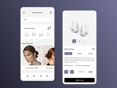 Earrings addtocart basket bomile app buy cart collection delivery design discount e commerce earrings jewellery mobile purchase quality sale sizes ui uiux ux