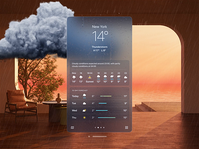 Weather Widget – Apple Vision Pro / visionOS animation apple ar creative immersive meta metaverse mixedreality mockup motion spatialdesign sun ui ux visionos visionpro vr weather widget xr
