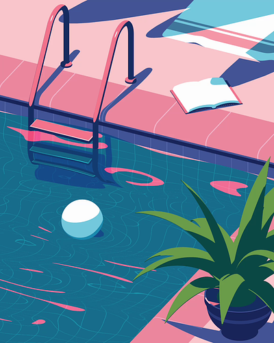 At the pool 3d animation calm cinema4d isometric motion graphics pool reflection relax retro summer water waves