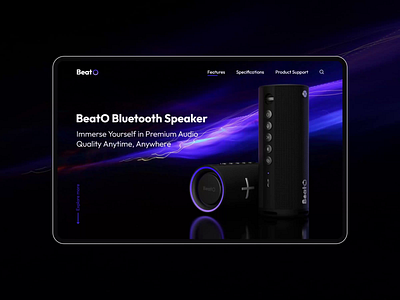 Beato Bluetooth Speaker Landing Page 3d product animation appdesign bluetooth speaker branding dark design dark theme dark ui design designsense figma graphic design illustration landing page portfolio website ui uiux ux web page website