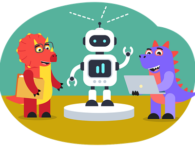Трицератопс и Вообразавр создают робота education remote learning study вообразавр деятельность наука ноутбук образование обучение робот робототехника