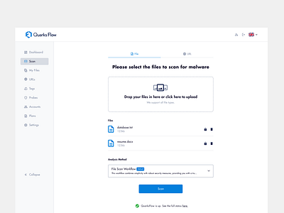 File Scan [QF] antivirus app cybersecurity file malware online platform probe saas scan security threat web workflow