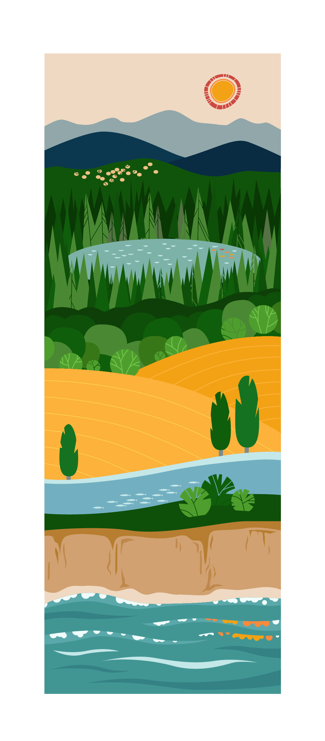 Illustration of the Ukrainian nature art black sea colors composition design drawing europe forest graphic design icon illustration lake mountains nature poster print tree ukraine ukrainian nature