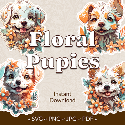 Floral Puppies graphic design illustration vector