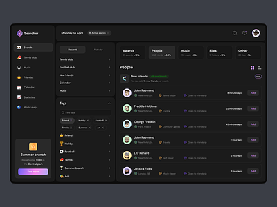 The Hobby and Friends platform connect dark design dribbble flat home layo list page product studio ui ux website