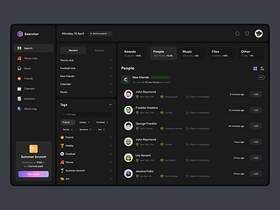 The Hobby and Friends platform connect dark design dribbble flat home layo list page product studio ui ux website