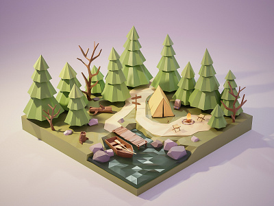 Forest Story 3d blender camping cartoon ecology forest isometric landscape low poly nature tourist travel