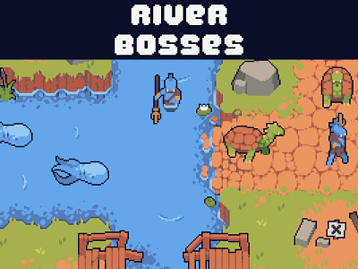 Top-Down River Bosses Tower Defense Pixel Art 2d art asset assets character enemy fantasy game game assets gamedev indie game pixel pixelart pixelated rpg sprite spritesheet top down topdown towerdefense