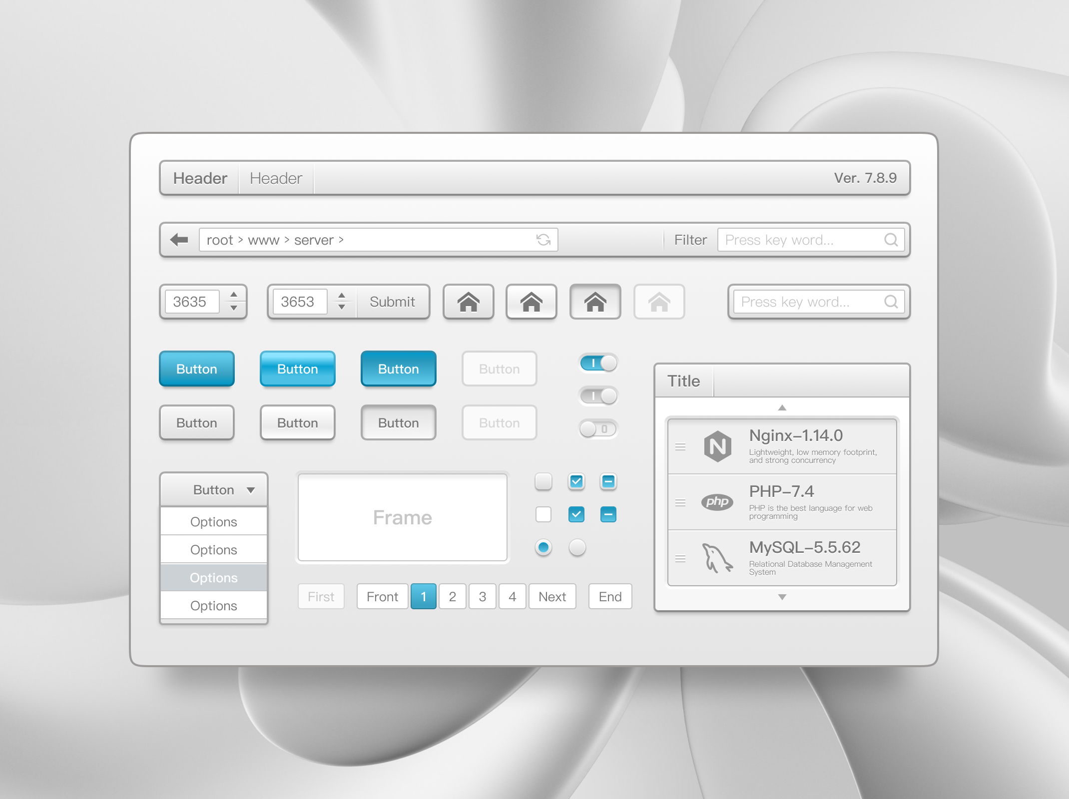Light Material UI Elements bar blue button frame grey light material material ui ui elements ui kit