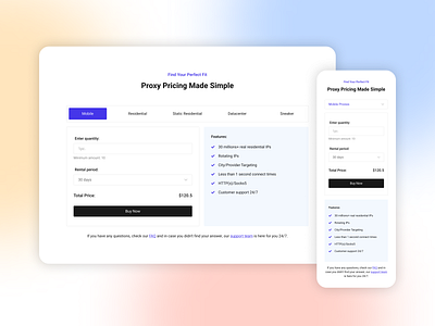 Pricing Section: Calculator calculator minimal mobile pay per use plans price pricing pricing section proxy responsive ui vpn web design website