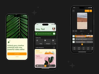 Video editor mobile app concept app cards concept dark mode design fireart ios minimalistic mobile mobile app modern ui ux video video editor