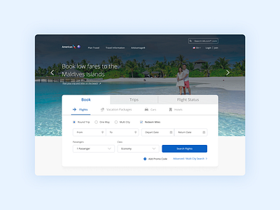 American Airlines Website Redesign air airbnb airlines app design homepage landing page mobile app redesign ticket booking tourism travel travel itinerary ui user experience user interface ux web design