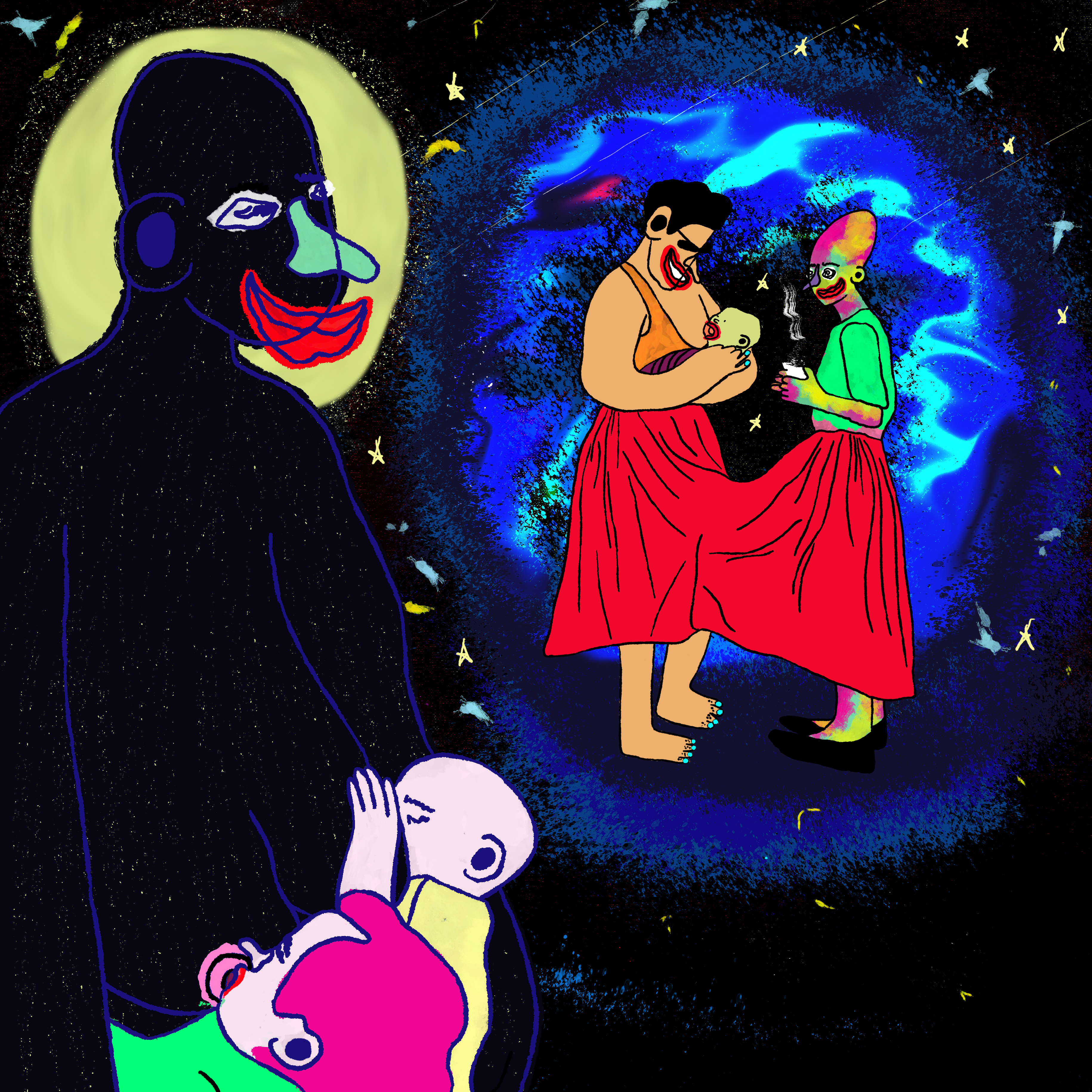 Cosmic tandem 2dillustration adobe photoshop artist breast breastfeeding comic cosmos digitalart digitalartist nursing space tandem tandem nursing