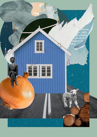 Home sweet home adobe photoshop blue collage collage design design digital collage home house men night onion poster poster design road sheep