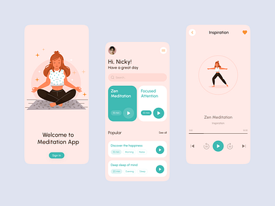 Meditation Mobile App app clean design design health app meditation app mental health app mindfulness app minimalistic design mobile app mobile design ui web design webflow webflow design