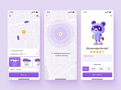 Taxi booking app app booking feedback form mobile purple search taxi ui