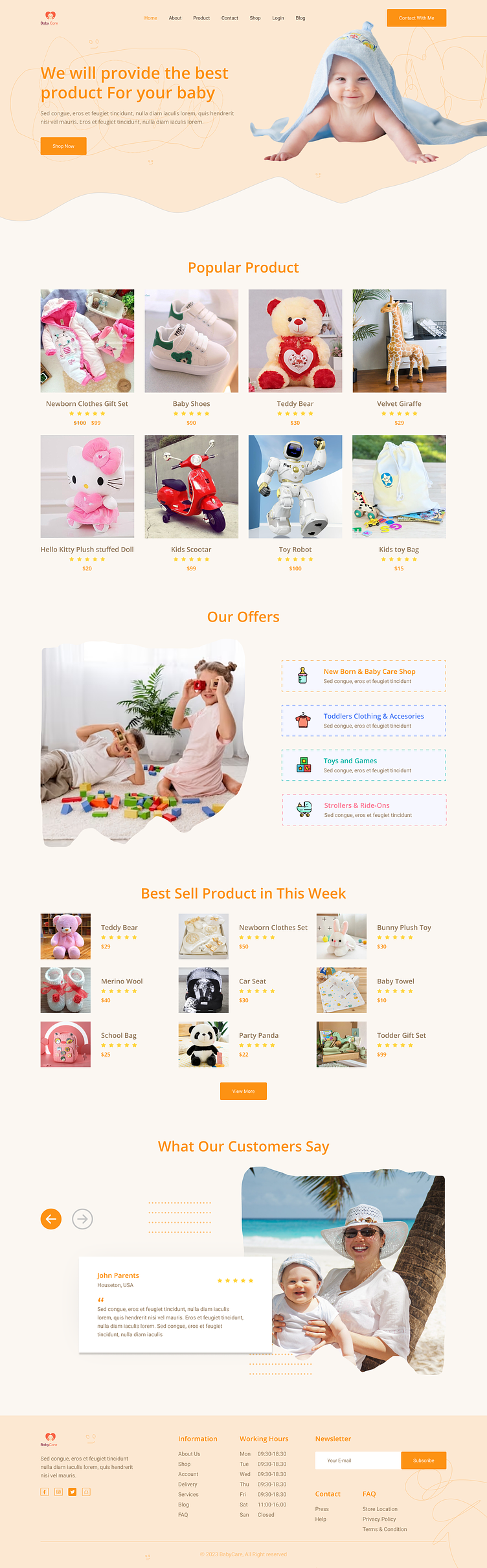 Baby Care Landing page design fiverr freelancing landing page design upwork web design wordpress