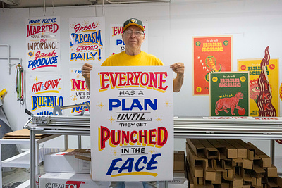 "Everyone Has A Plan" boxing ches perry chicago grocery store hand painted paper sign poster right way signs sign painter sign painting typography