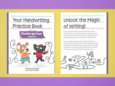 Your Handwriting Practice Book - Kindergarten ed.1 book booklet cover doodle fun hand handwriting illustration kid kids kindergarten learning magic procreate purple school scribble writing