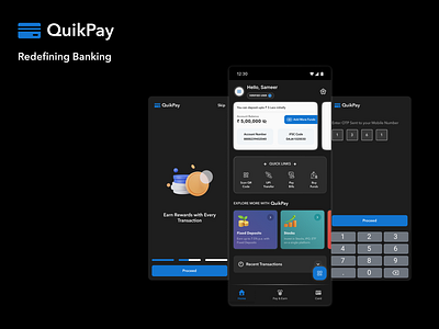 QuikPay - Neobanking Experience bank banking app banking app home screen dashboard fixed deposit home screen neobank otp pin