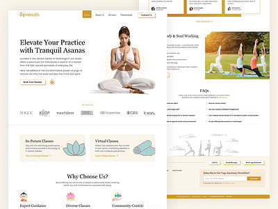 Spreadh - Yoga Studio about us section as seen on business website company website cta section faq faqs footer minimal navigation orange review team section testimonial website why choose us yellow yoga yoga studio yoga website