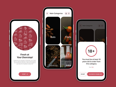 Delivery App, Warning 18 18 years app design delivery app dribbbledesign grocery groceryappdesign grocerydelivery mobileappui modernshopping online grocery delivery onlinegrocery shopping smartshopping tobacco ui ui inspiration uiuxdesign ux warning