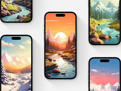 Landscapes Wallpaper Pack 3d abstract android illustration ios iphone landscape low poly lowpoly mobile nature vector wallpaper wallpaper pack