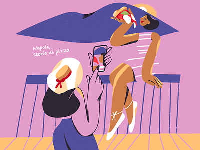 Napoli, storie di pizza character design cover editorial illustration magazine photo pizza procreate sunset woman