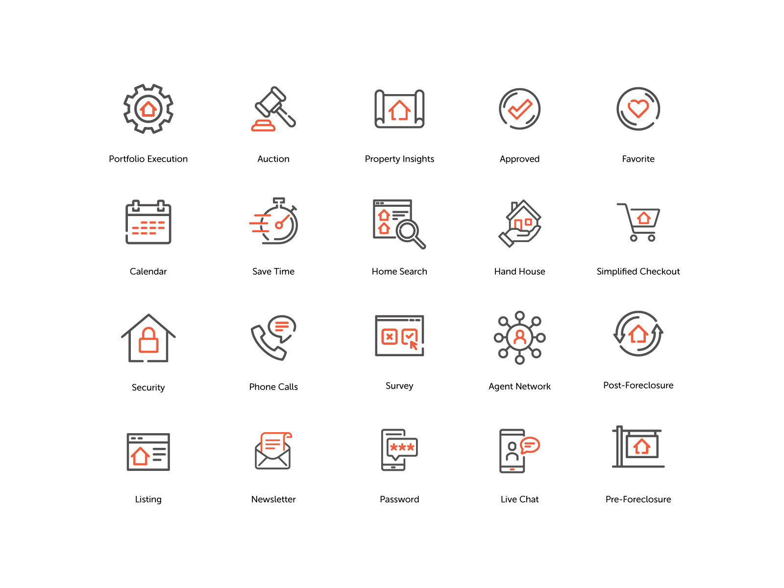 Xome Icon Set auction branding digital illustration homes house icon design icon set iconography icons real estate