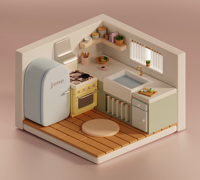 Isometric Kitchen 3d design graphic design