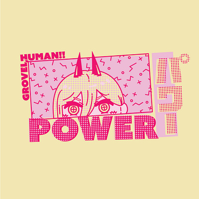 Powaaa anime chainsaw man cute design graphic design illustration manga pink vector art