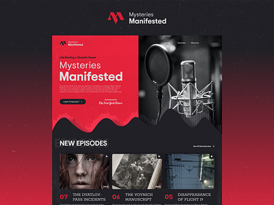 Design Exploration | Mysteries Manifested Podcast - Landing Page audio branding clean design episodes grain graphic design grid layout logo podcast textures typography ui webdesign