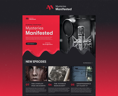 Design Exploration | Mysteries Manifested Podcast - Landing Page audio branding clean design episodes grain graphic design grid layout logo podcast textures typography ui webdesign