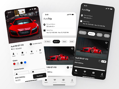 AutoTrip - Car Rental App / Daily UI #2 app appdesign audi branding car carrent carrental cars darkmode design figma graphic design ios rental trip ui uidesign ux uxdesign vehicle