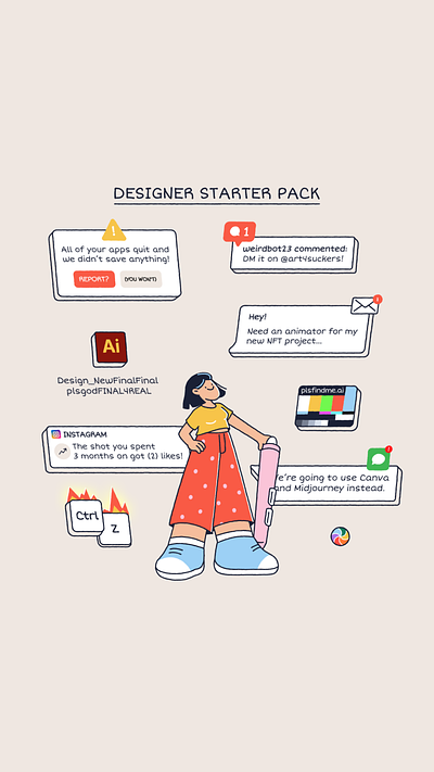 Designer Starter Pack animation character designer funny illustration meme tablet