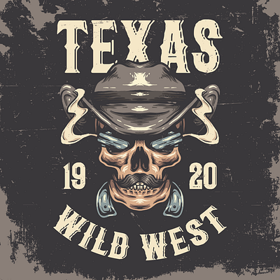 Texas Wild West art artwork graphic design ilustration skull texas
