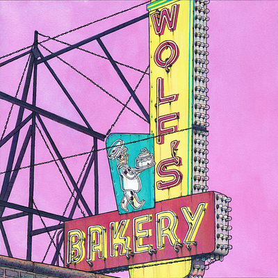 WOLF'S BAKERY analog illustration ink neon vintage sign
