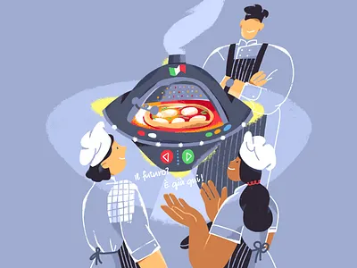 Il futuro? È già qui! character design chef editorial illustration magazine pizza procreate ufo