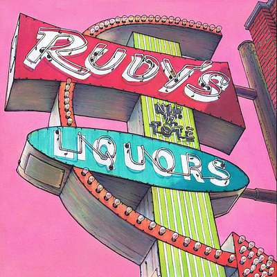 RUDY'S analog illustration ink neon vintage sign