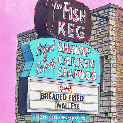 THE FISH KEG analog illustration ink neon vintage sign