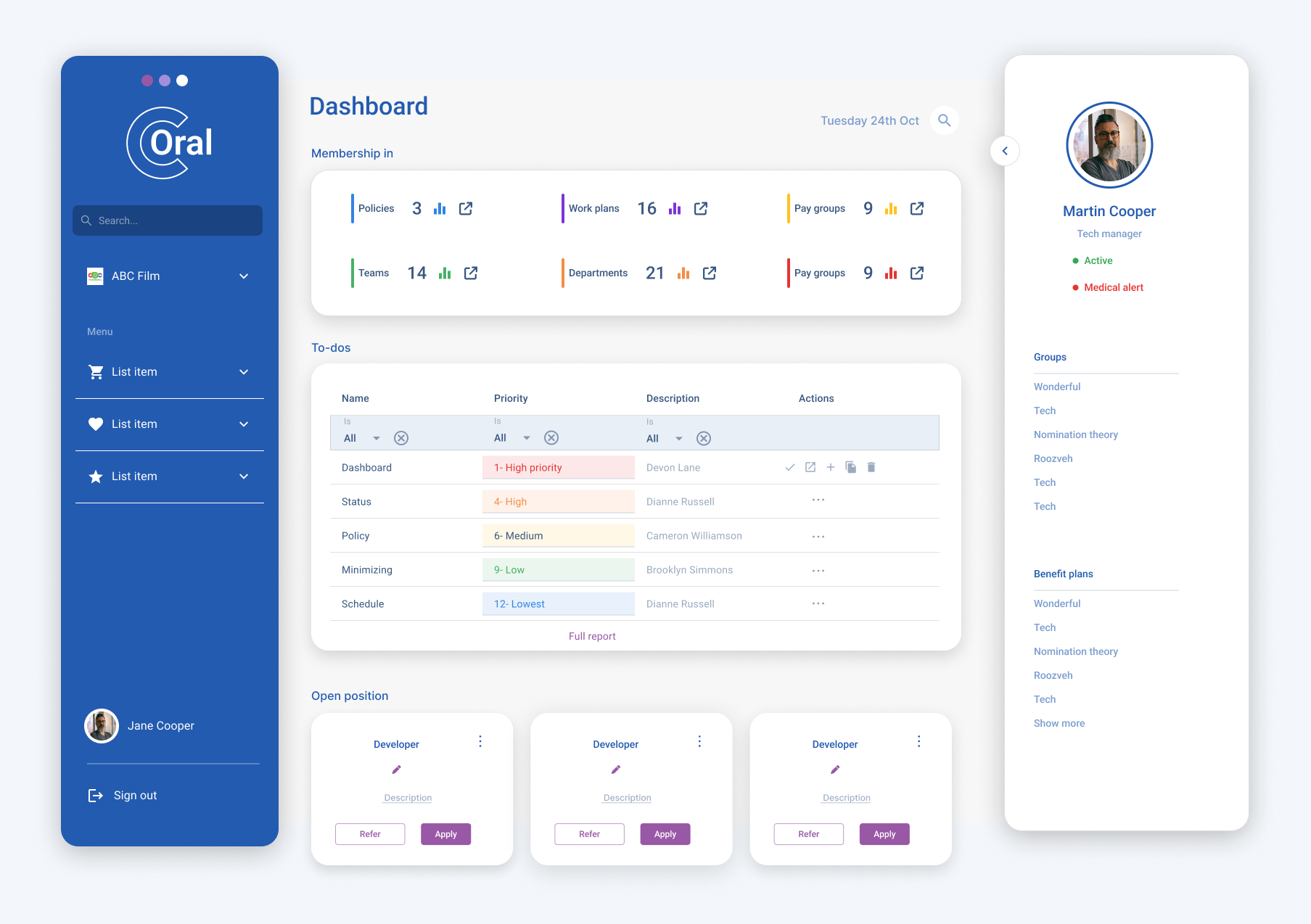 Dashboard Design for HR, and payroll system 3d animation branding dashboard department employee finance graphic design group hr logo manager motion graphics open position payroll profile sidebar table ui ux