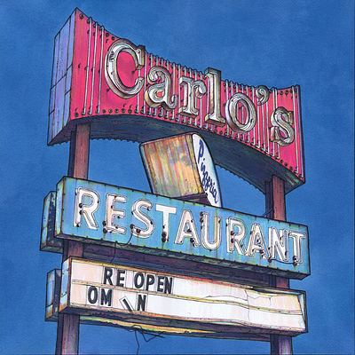 CARLO'S analog illustration ink vintage sign