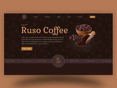 Ruso Coffee Website Landing Page UI/UX Design branding buttons coffee coffee ui ux graphic design hero sections landing page logo motion graphics ui uiux ux research website website design