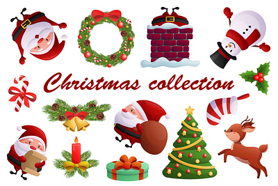 Christmas Collection chimney christmas christmas bell christmas decoration christmas stocking christmas tree christmas wreath collection fireplace gift box holiday illustration mistletoe new year reindeer santa claus set snowman vector winter