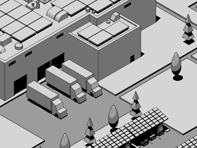 Commercial Building WIP 3d building c4d commercial industrial line model render sketch and toon solar panels trucking