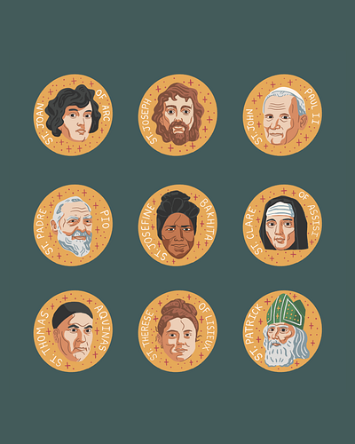 Profiles of the Saints catholic custom type identity design illustration saints