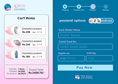 Credit card Checkout page beauty branding checkout cosmetics dailyui design figma graphic design payment pink ui uidesign ux webpage