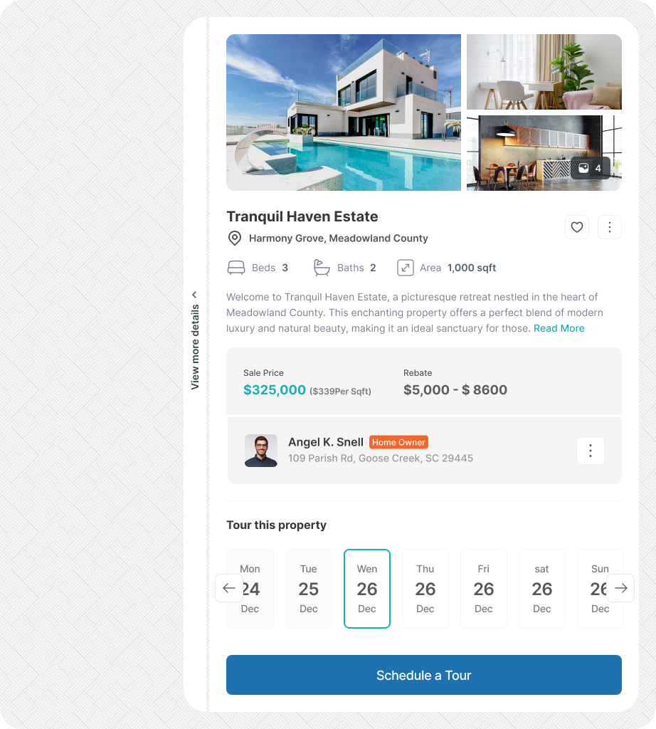 Property quick view (Side panel) dashboarddesign datavisualization digitalproduct interactivedesign minimaldesign moderndesign propertydashboard propertymanagement propertytech realestatetech userexperiencedesign userinterface visualdesign webdesign