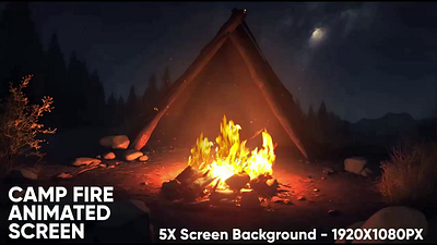 5x Animated Screen virtual Camp Fire backgrounds, stream overlay