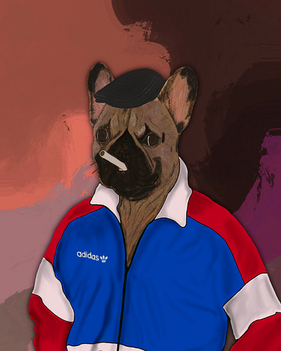 French Bulldog Slav carricature character design dog drawing illustration poster procreate